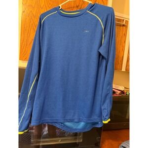 Houdini Mens Blue Long‎ Sleeve Performance Athletic Shirt Lime Green Stitching